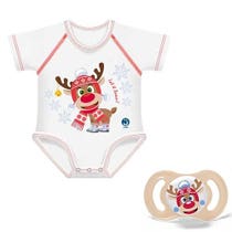 J Bimbi Baby Twin Set Reindeer Pacifier + Coordinated Newborn Bodysuit-1