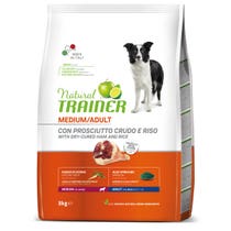 Natural Trainer Crocchette Prosciutto Crudo/Riso Per Cani Adulti Taglia Media Sacco 3kg-3