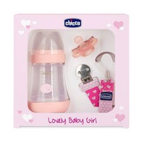 Chicco Set Lovely Baby Girl Bottle + Rubber + Clip Soother Months 0+-1