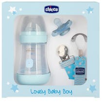 Chicco Conjunto Lovely Baby Boy Biberón + Goma + Clip Chupete Meses 0+-2