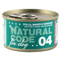 Natural Code 04 Pollo, Manzo E Verdure Cani Adulti Lattina 90g-1