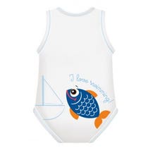 Body Bébé Sans Manches J Bimbi en Coton Bio 0-36 Mois Poisson Bleu-1