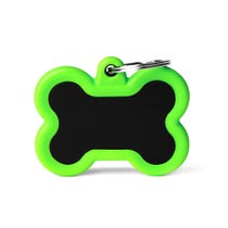 Personalized Dog and Cat Bone ID Tag in Black Aluminum with Green Rubber-1