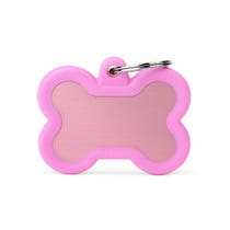 Personalized ID Tag for Dogs and Cats Bone in Pink Aluminum with Rubber-1